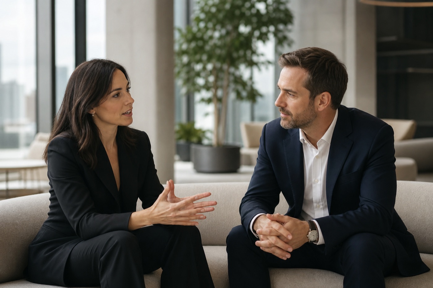 Executive revenue leaders in bright professional setting (clean photo, no UI or text)